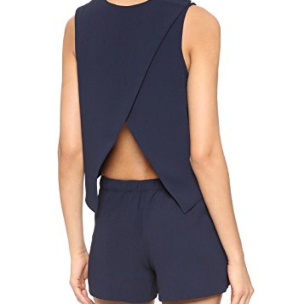 Club Monaco Navy Sleeveless Back-Overlap Romper